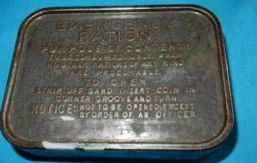 WW2 EMERGENCY RATION TIN BOX - BRITISH MILITARY - WORLD WAR II