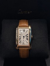 Cartier Tank Americaine Silver Roman Dial on Dark Brown Leather Strap 2505