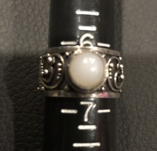 Vtg Ring MARKED 925 STERLING SILVER Size 6 1/2 Wide Band Moonstone Jewelry