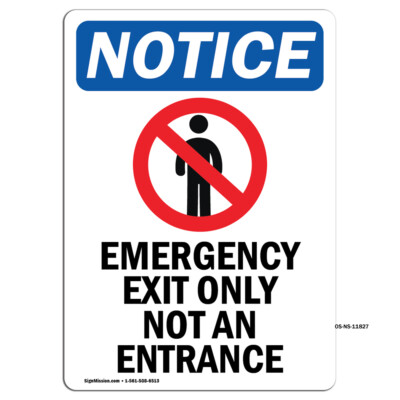 Emergency Exit Only With Symbol OSHA Notice Sign Metal Plastic Decal