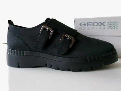 Geox D Emsley Damen Schuhe Nubukleder Schwarz Plateau 4cm mit Schnallen N36,5125 