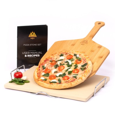 BKC Pizza Stone Set, CORDIERITE Baking Stone, Paddle, Rack, Recipes, BBQ,  Oven 5060614660019 | eBay