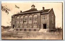 Glasco Kansas~Metal Belltower~Doors Wide Open to New High School~Flagpole RPPC
