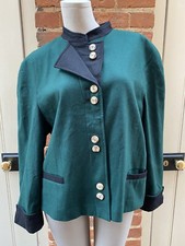 Vintage Julius Lang Green Black Wool Fitted Jacket 16 Dirndl Trachten German