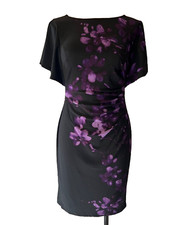 Chaps Ralph Lauren Dress Black Purple S Small Stretch Short Dolman Sleeve