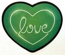 Love Green Heart Sticker, Neon Sign Design Decal, Cursive Writing, New, Small