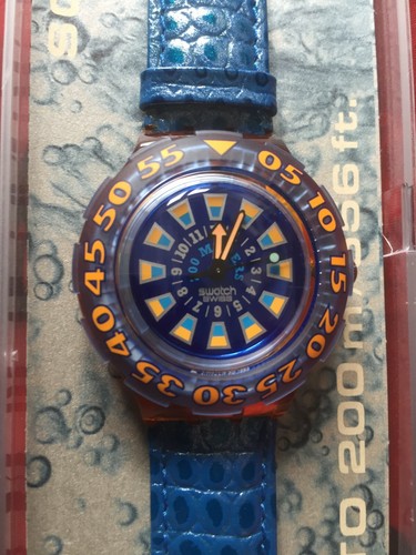 Scuba 200 SWATCH seaclip (sdo100) - Nuovo/NOS! Orologio subacqueo-Vera  Pelle-Blu/Arancio | eBay