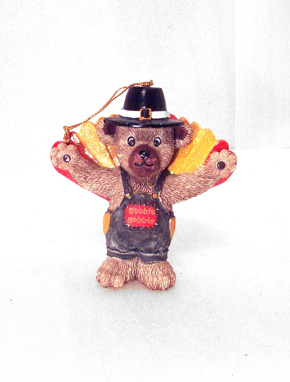 TURKEY BEAR Ornament Christmas Thanksgiving Claires 1997 Resin Glitter
