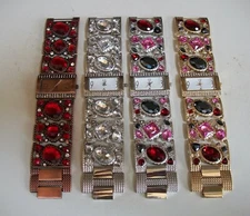 Women's Rose Gold, Silver & Gold Finish Multicolor Stones Bracelet Holiday Watch