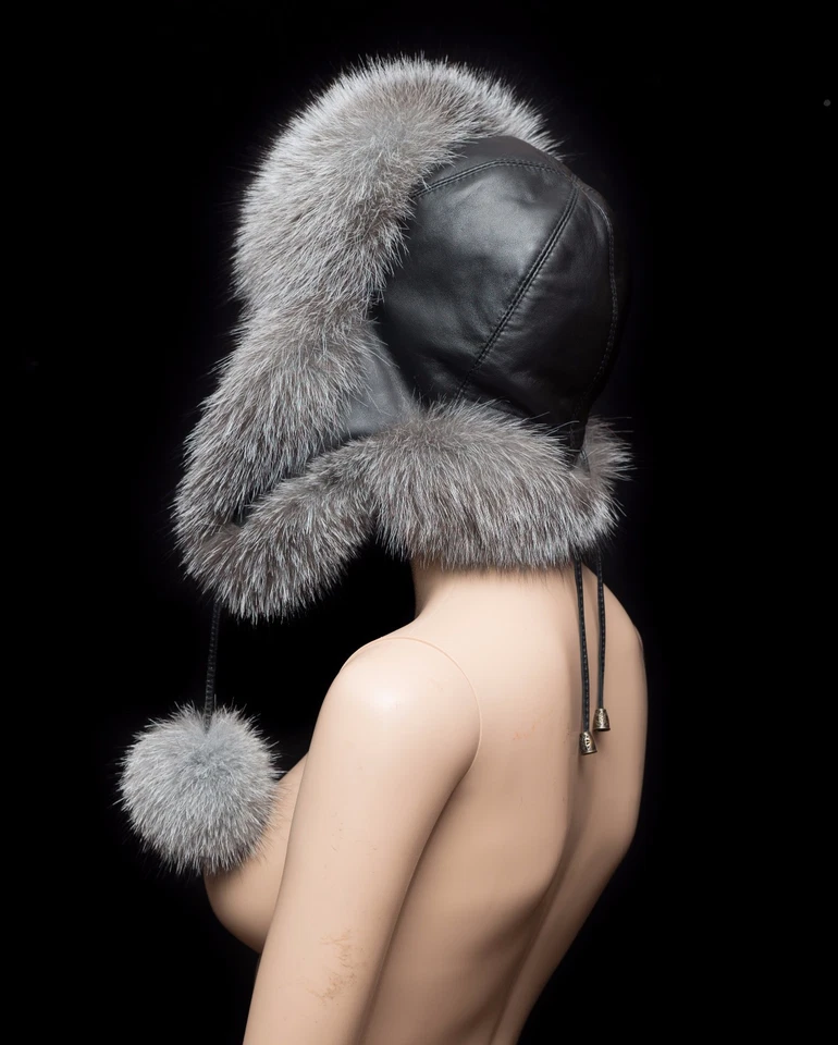 Superior Saga Pieles Azul Escarcha Piel de Zorro Hecho a Mano Tendencia Aviador Trampero Sombrero Foto 3 de 4