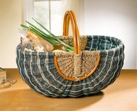 Einkaufskorb Rattan Blau / Natur 49X34 Cm Groß, Flecht Trage Picknick Auto Korb