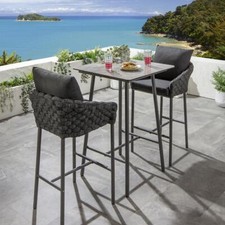 Luxury 2 Seater Ceramic Outdoor Garden Bar Stool and Table Set Grey