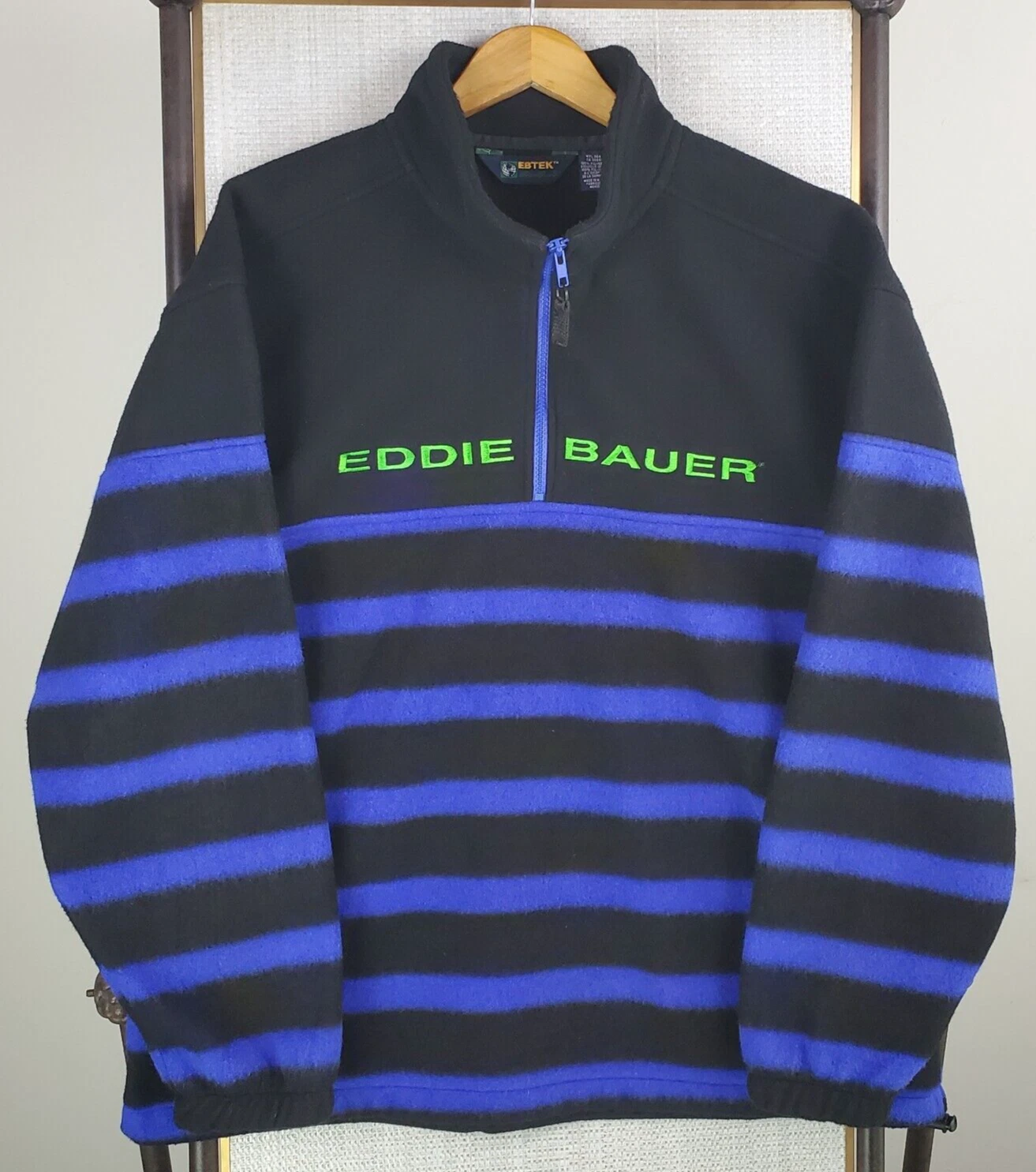 VTG EDDIE BAUER EBTEK Size XL 1/4 Zip Thick Fleece Anorak Jacket Pockets Mens