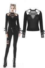 Sexy Camiseta Top DARK IN LOVE Mujer Punk Gótico Negra Malla Rock Manga Larga