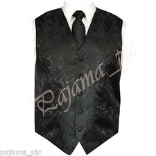 Black XS to 6XL Paisley Tuxedo Suit Dress Vest Waistcoat  Neck tie wedding
