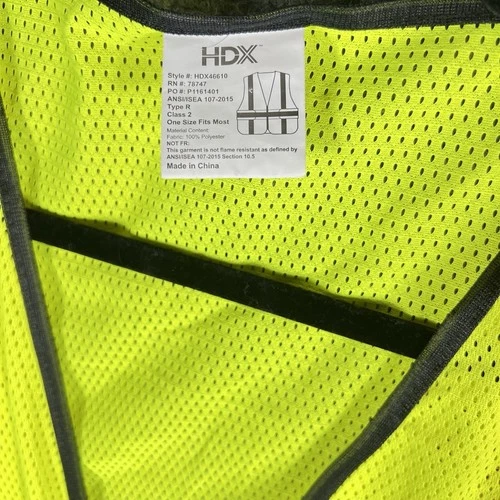 HDX ANSI Class 2 Safety Vest Hi Vis Reflective Mesh Zip Front One Size Yellow image 4