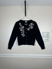 Sundance Andrina Embroidered Beaded Cardigan, Black Gold, Size Small