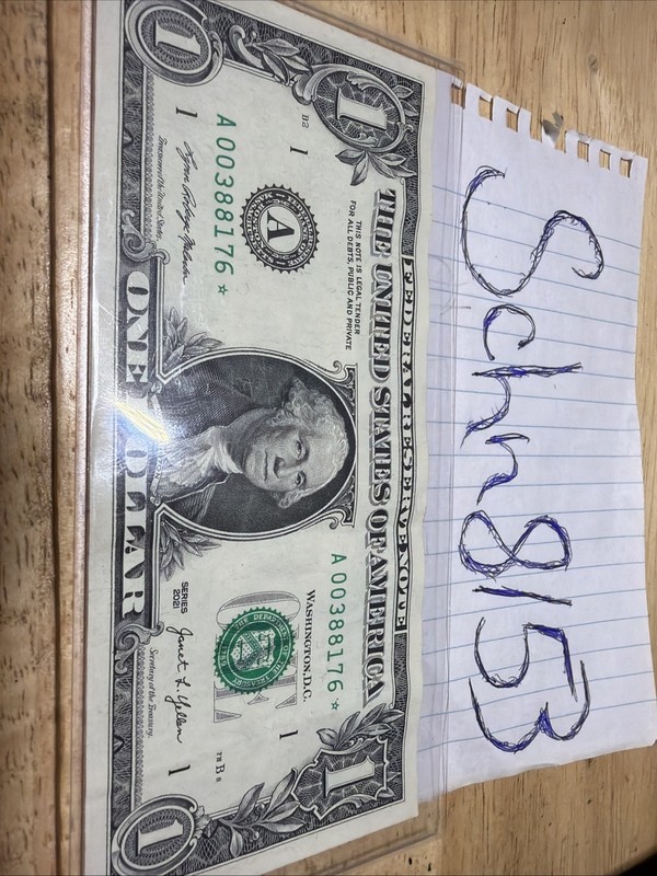 US $1 One Dollar Bill Star Note 2021 Series A00388176*