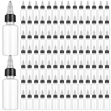 100 Pcs 1 oz Clear Plastic Squeeze Bottles Round Plastic Bottles with Twist C...
