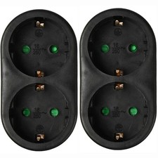 2 Stück Doppelstecker Mehrfachstecker 2-fach Duo Multistecker vertical schwarz