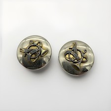 HERMES Trumpet Motif Round Button Earrings - Silver Color