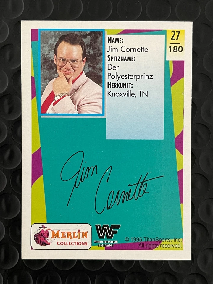 RARE - 1995 WWF Merlin GERMAN Jim Cornette #27 / 180 - hasbro ljn wcw rookie rc - Image 2 of 2