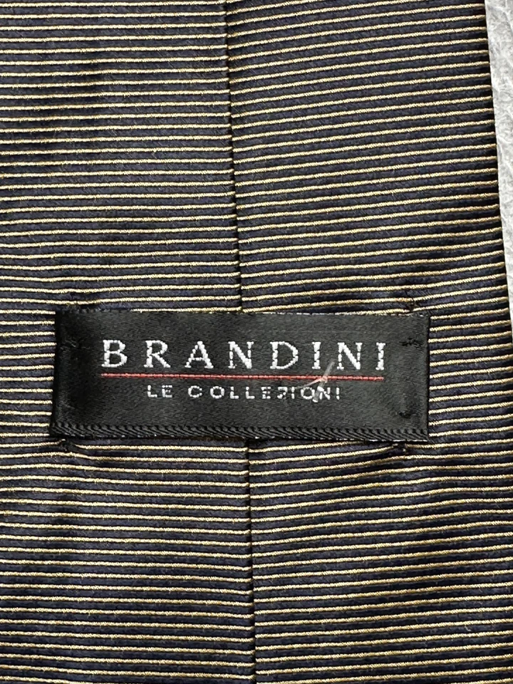 VINTAGE Brandini Gravata Gravata Adulto Marrom Preto Designer Seda EUA Masculino - Imagem 3 de 4