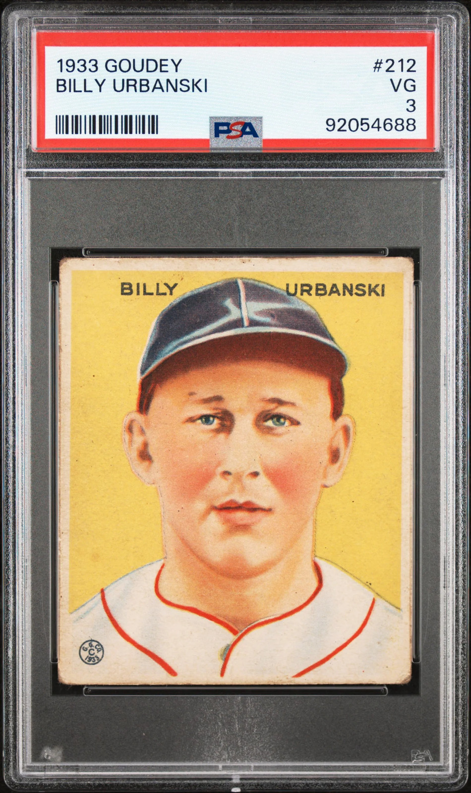 1933 GOUDEY BILLY URBANSKI 212 VG RC R319 PSA 3 BASEBALL BOSTON BRAVES
