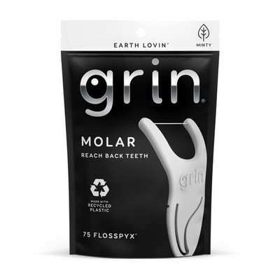 GRIN Molar Flosspyx, Floss Picks, 75 1 Foot (Pack of 75), Black Or Purple 