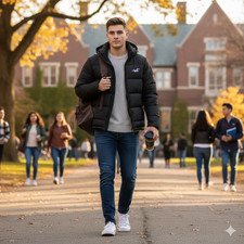 Hollister Puffer Collection Jacket Water & Wind Resistant Black Fleece Lined M