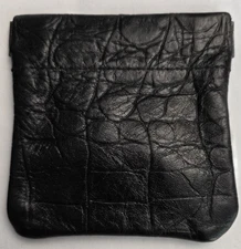 Black Leather Squeeze Coin Purse Pouch Change Holder for Men & Women