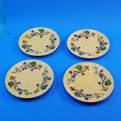4 Tiffany & Co Brombeeren Majolika Teller gelb Korbgeflecht 8 1/4" - Bild 1 von 4