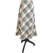 Vintage 70s Christmas Pink Red Green Plaid Wool Blend Midi Skirt Size S Holiday