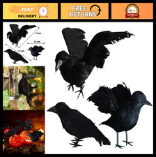 3 Pack Realistic Black Feathered Crows - Halloween Indoor Outdoor Decoration