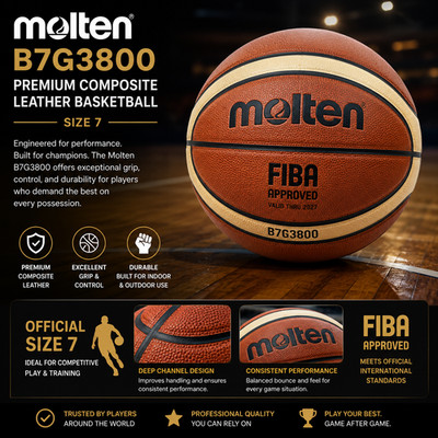 Molten BG3800 FIBA Approved Indoor/Outdoor Basketball Ball - Orange/Ivory, Size