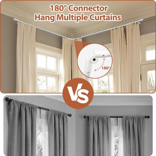 L Shaped Metal Corner Window Curtain Rod Curved Adjustable White 2 PCS - Picture 3 of 8