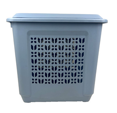 VTG 80s Rubbermaid Laundry Hamper Basket Tulip Floral Powder Baby Blue 2787