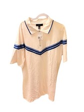 Forever 21 1X White Blue Striped Shirt Dress Short Sleeve Collared Zipper