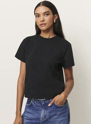 Reformation Black Organic Cotton Rowan Crew Neck Tee Shirt Size Small