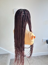 Lace Front Braided Synthetic Wig Long Dark Brown/Burgundy Free-Part Women