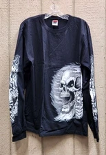 Hot Leather Skeleton Skull Firing Gun Men's Large Long Sleeve Pre-Shrunk T-Shirt