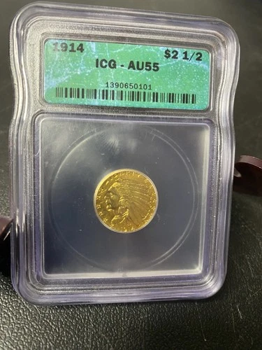 1914 $2.5 Gold Indian head quarter eagle Graded ICG  AU-55
