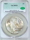1924 Peace Dollar CACG MS63 CAC Frosty Just Graded New Holder #Y19C