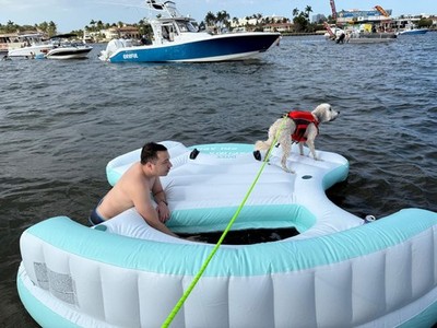 Intex Laguna Splash Island Inflatable Floating Raft w/ 2 Lounge Tubes USED