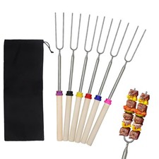 6Psc Marshmallow Toasting Forks Kit, Extendable Stainless Steel 81cm, Silver