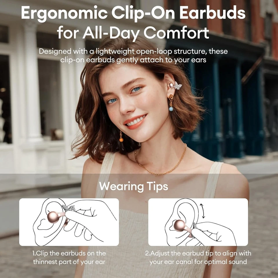 Bling Open Ear Clip On Earbuds with LED Display & Crystal Butterfly Earrings,... - Image 2 of 4