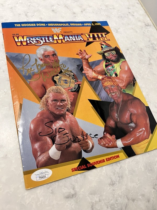 WWE WWF Wrestlemania Program Magazine Flair Sid Justice Autograph Signed Hogan