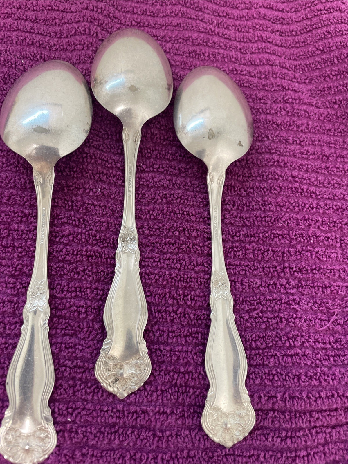 3 Silver plated William Rogers  & Son AA Large Serving Spoons ARBUTUS 1908 Vtg