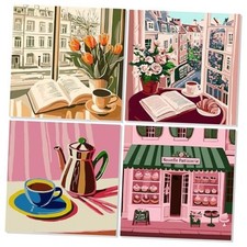 4 Pack Paint by Numbers Kits for Adults Beginner with Wooden Coffee Bread