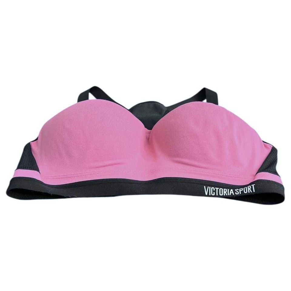 Sujetador deportivo Victoria Sport espalda cruzada talla 36DD acolchado ajustable rosa negro Foto 3 de 4